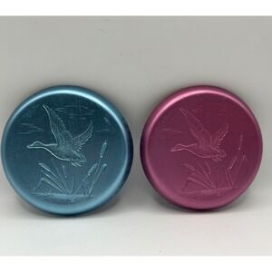 Stanhome Aluminum Duck Coaster Set of 2 Pink Blue 3 inches VTG Cottagecore